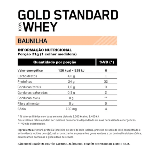 100% Whey Optimum Nutrition Gold Standard Baunilha 907g - 2 Lbs - Globalbev
