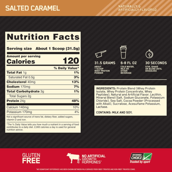 100% Whey Optimum Nutrition Gold Standard Salt Caramel 2,27kg - 5 Lbs - Globalbev