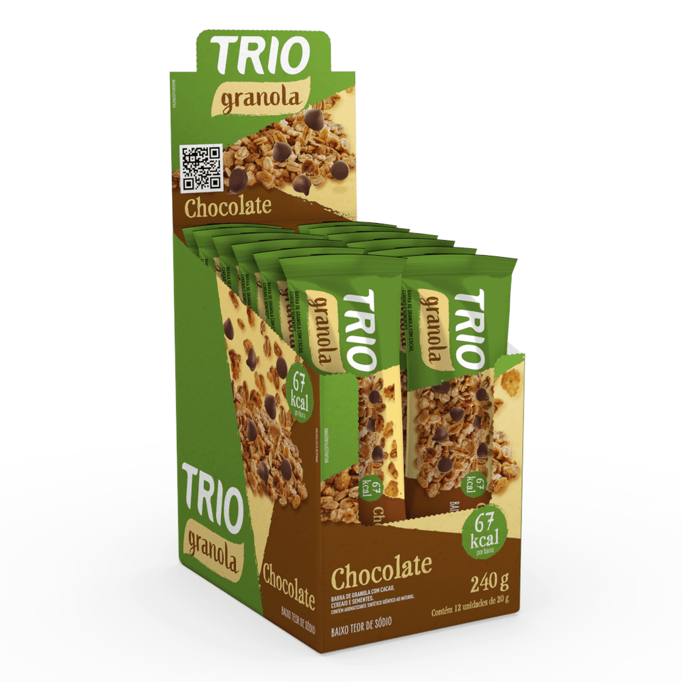 Barra de Cereal Trio Granola e Chocolate 20g - Caixa c/ 12 uni. - Globalbev