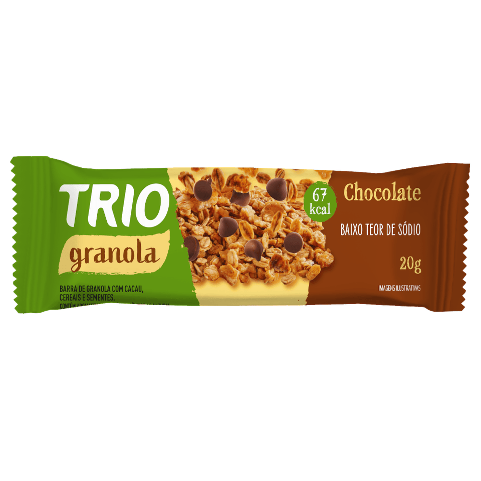 Barra de Cereal Trio Granola e Chocolate 20g - Caixa c/ 12 uni. - Globalbev