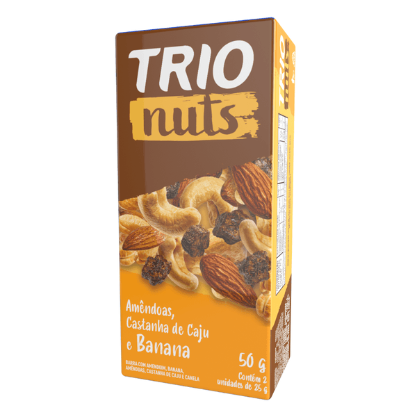 Barra de Cereal Trio Nuts Amêndoas, Castanha de Caju e Banana 25g - Caixa c/ 2 uni. - Globalbev