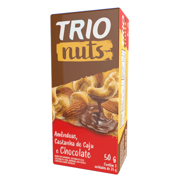 Barra de Cereal Trio Nuts Amêndoas, Castanha de Caju e Chocolate 25g - Caixa c/ 2 uni. - Globalbev