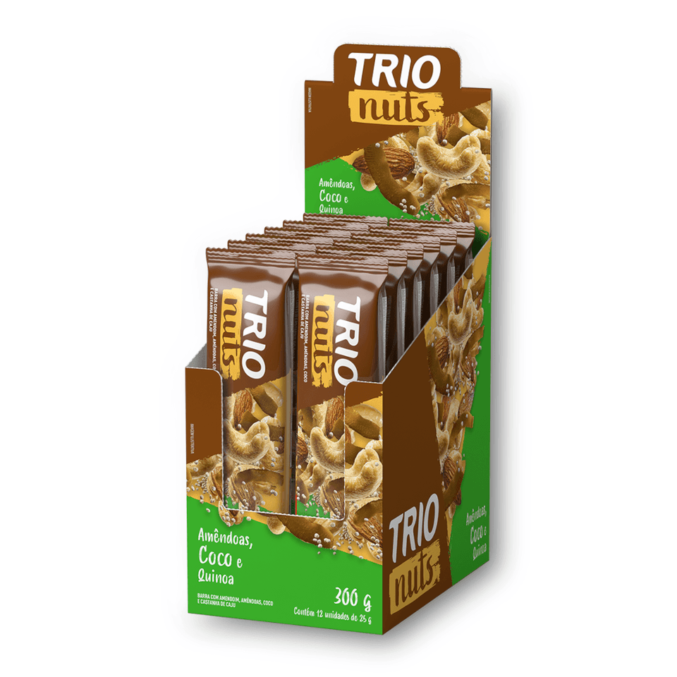 Barra de Cereal Trio Nuts Amêndoas, Coco e Quinoa 25g - Caixa c/ 12 uni. - Globalbev