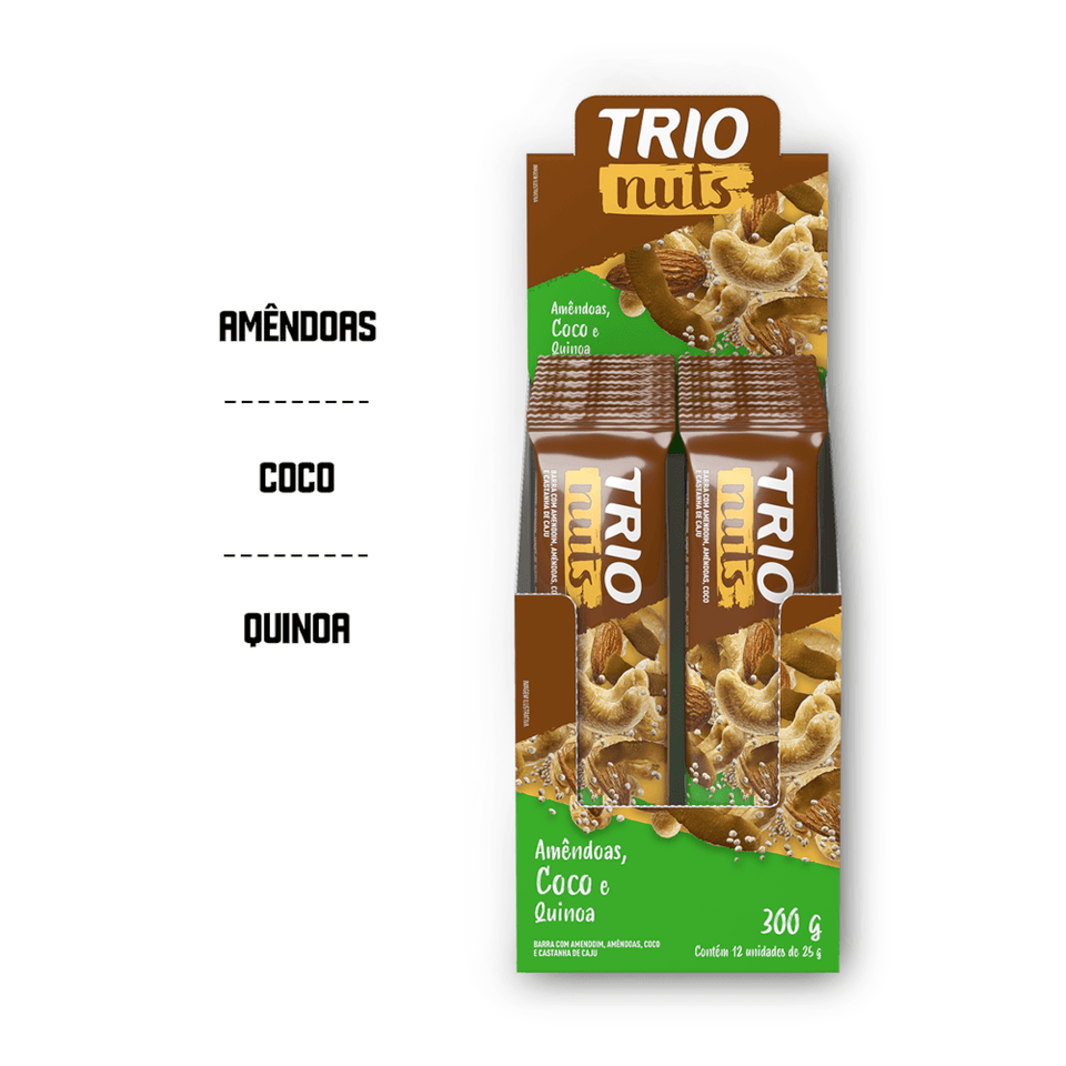 Barra de Cereal Trio Nuts Amêndoas, Coco e Quinoa 25g - Caixa c/ 12 uni. - Globalbev