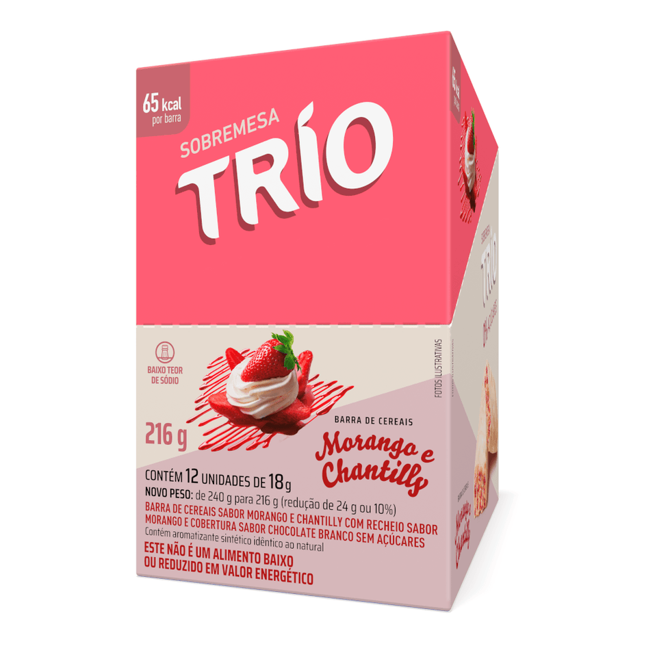 Barra de Cereal Trio Sobremesa Morango e Chantilly 18g - Caixa c/ 12 uni. - Globalbev