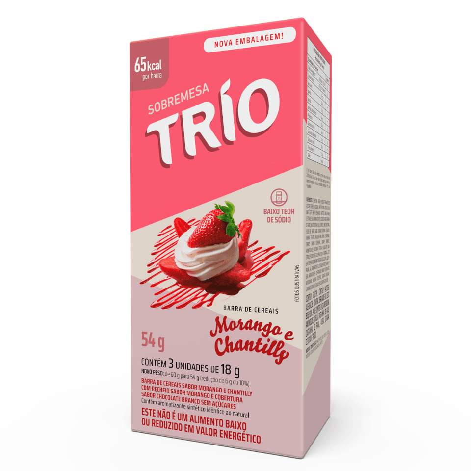 Barra de Cereal Trio Sobremesa Morango e Chantilly 18g - Caixa c/ 3 uni. - Globalbev