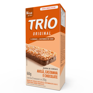 Barra de Cereal Trio Tradicional Avelã, Castanha e Chocolate 20g - Caixa c/ 3 uni. - Globalbev