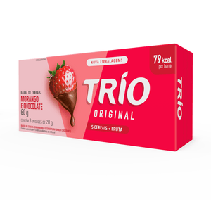 Barra de Cereal Trio Tradicional Morango Com Chocolate 20g - Caixa c/ 3 uni. - Globalbev