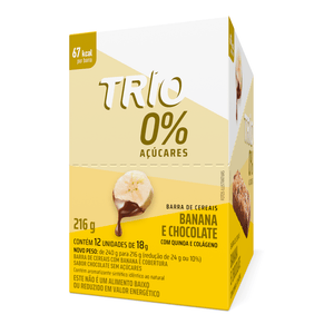 Barra de Cereal Trio Zero Banana c/ Chocolate 18g - Caixa c/ 12 uni. - Globalbev