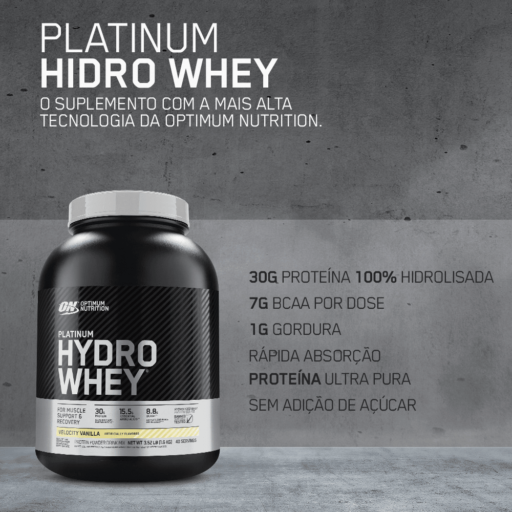 Platinum Hydro Whey Optimum Nutrition Chocolate 1,64kg - 3.61 Lbs - Globalbev