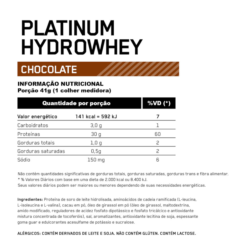 Platinum Hydro Whey Optimum Nutrition Chocolate 820g - 1.80 Lbs - Globalbev