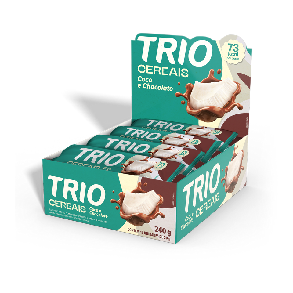 Barra de Cereal Trio Tradicional Coco Com Chocolate 20g - Caixa c/ 12 uni.